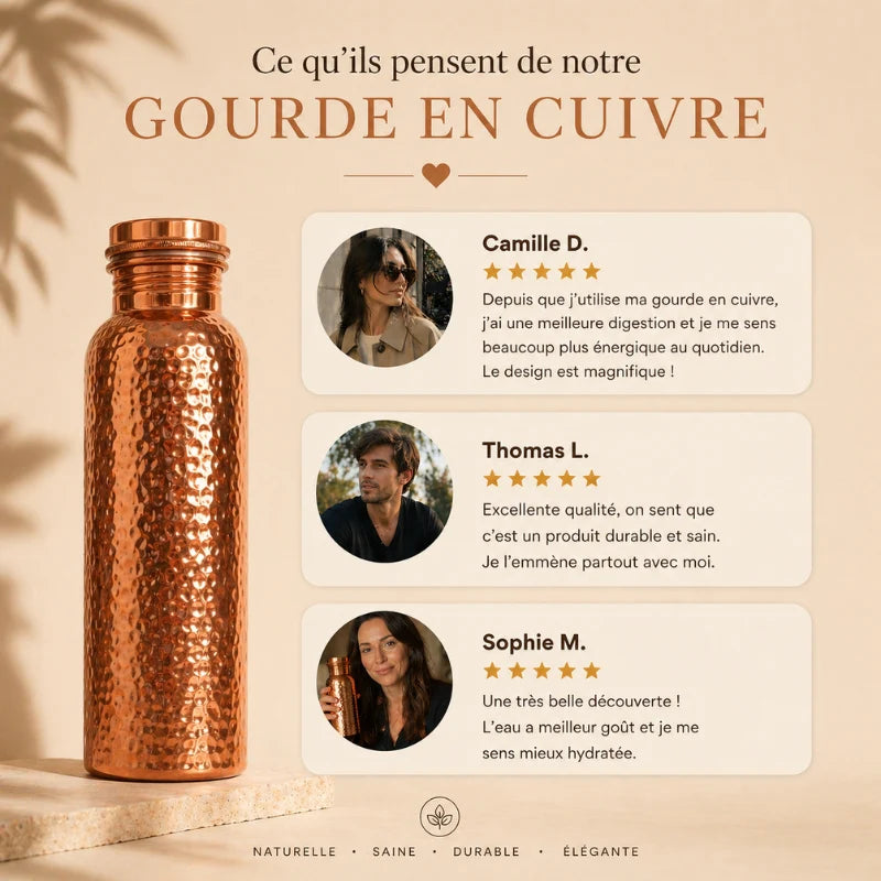 Gourde en Cuivre – MyTamra™ | L’Eau Purifiée Naturellement, Sans Plastique